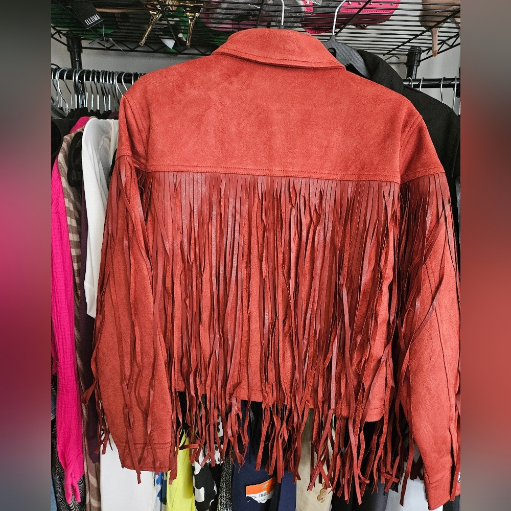 NWT Juicy Couture Rust Fringe Trucker Jacket - M - Picture 6 of 10